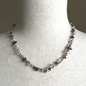 18” Necklace - Amethyst and Gemstone Polished Chips with Gold Beads